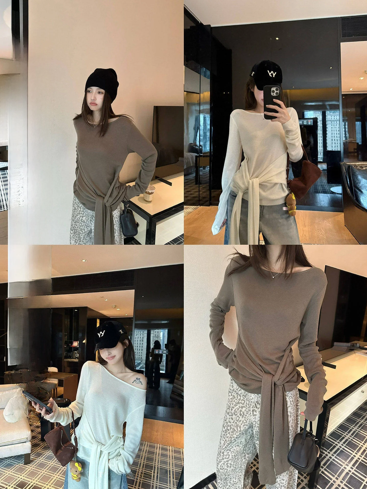 

Женская трикотажная футболка NingSi с длинным рукавом, завязками на талии и плечах, в корейском стиле, приталенная, повседневная, весенняя новинка