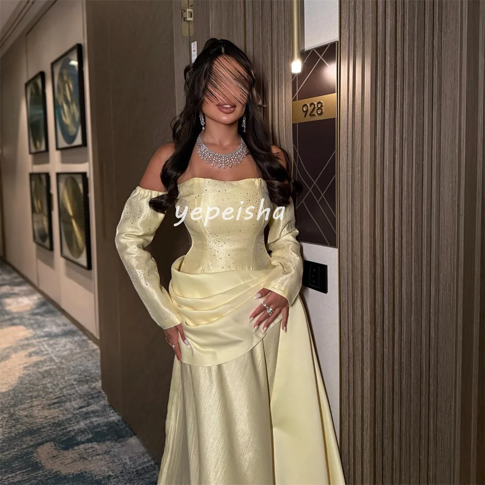 Customized Fashion Sexy Beading Sexy Pleat Draped A-line Off-the-shoulder Long Dresses Bespoke Occasion Dresses High Quality