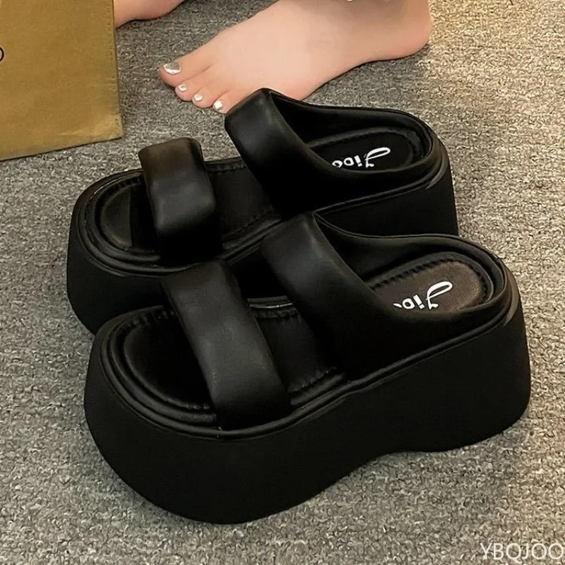 Sommerliche modische Keilsandaletten für Damen, klobige Sandalen mit hohen Absätzen, lässige Damen-Strandsandalen mit dicker Sohle, bequeme Flip-Flops – Detail 3