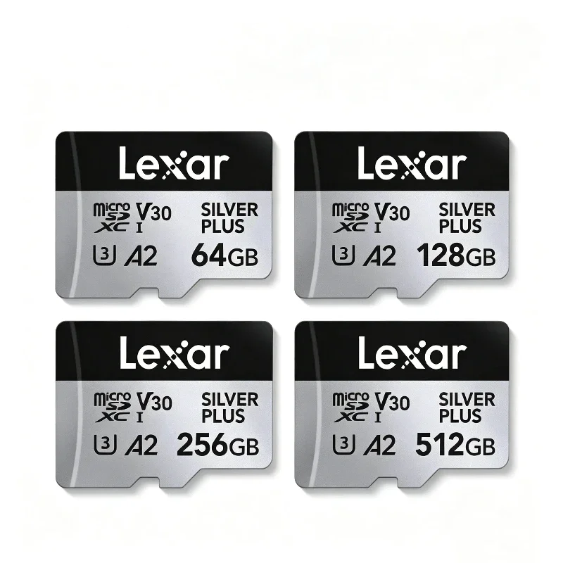 Lexar SILVER PLUS Micro SD Card V30 A2 UHS-I 205MB/s TF Memory Card 64G 128G 256G For Steam Deck Dash Cam 4K Recording