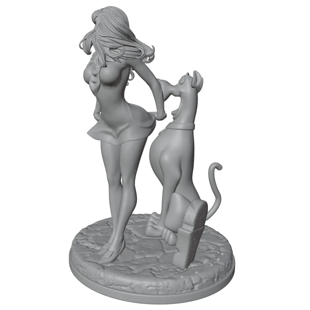 Figura de resina miniatura sin pintar: belleza pelo largo con mascota - imagen 4