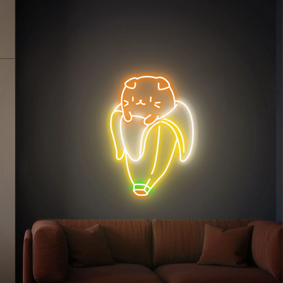 Custom Neon Sign Led Banana Cat Neon Sign Bedroom Wall Lamp Decor Kids Room Decor Gift for Cat Lover Birthday Christmas Gifts