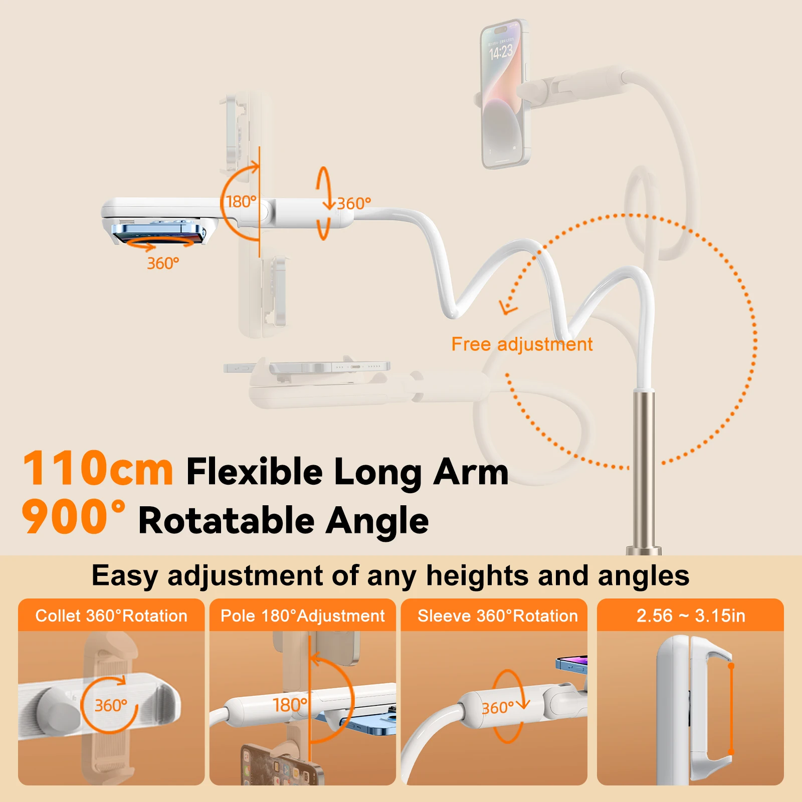 Dudukan Ponsel Leher Angsa Eary untuk Tempat Tidur Braket Malas Dudukan Fleksibel Lengan Panjang Dapat Disesuaikan untuk Meja Ponsel Kickstand Universal