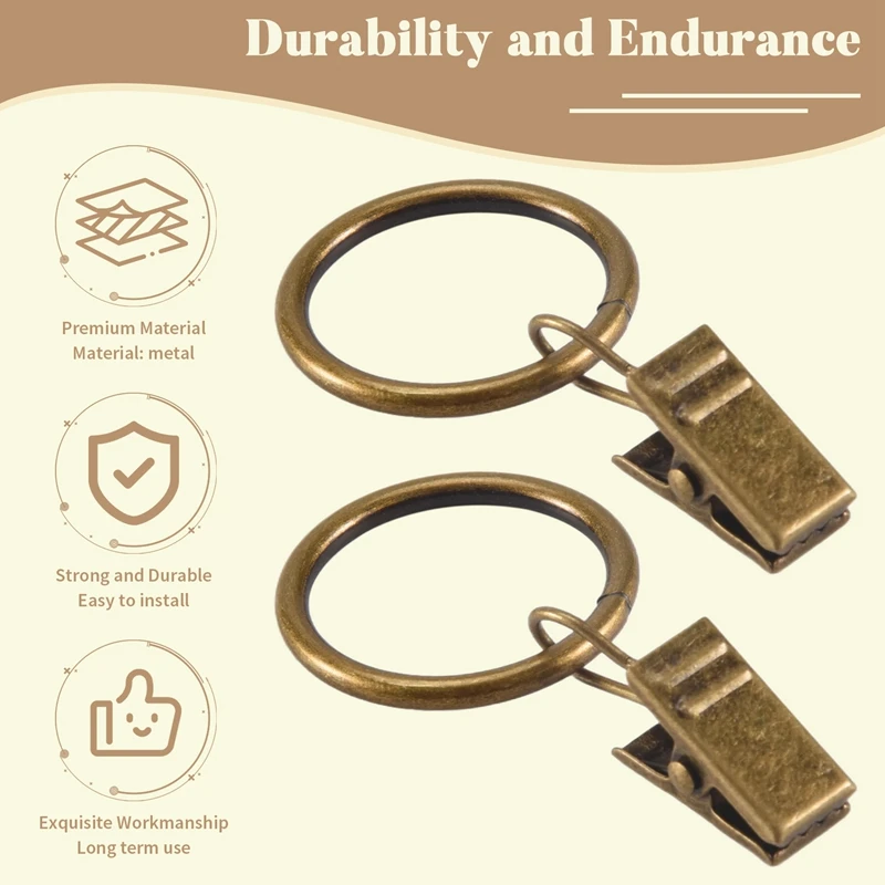 40 Pack Vintage Curtain Clips, Strong Metal Decorative Rustproof Drapery Curtain Ring with Clip Bronze Color-A73M