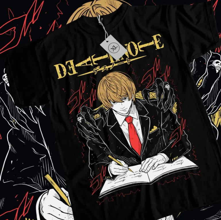 Kira Ryuk T-Shirt Death Note L Manga Strip Horror Anime Black Tee Shirt All Size