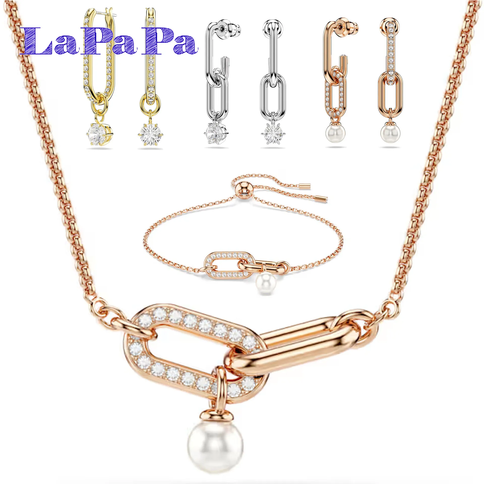 

Original Chain Collection 2025 Fine Jewelry Set Fashionable Charming Women's Pearl Necklace Earrings Bracelet Ring Romantic Gift