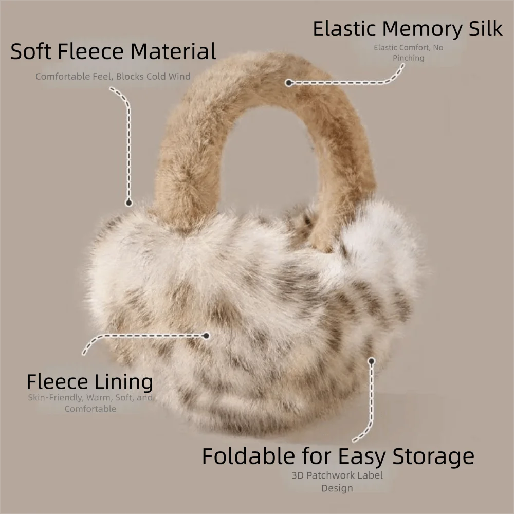 الشتاء الدافئة طوي غطاء للأذنين الباردة حماية ليوبارد طباعة لينة غطاء للأذنين سميكة التجمد فو الفراء الأذن يفشل #5