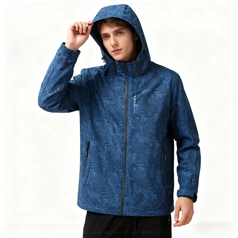 

2025 Men's Casual Waterproof Windbreaker Jacket Full Zip Up Hooded Shell Outdoor Hiking Coat For Autumn Plus Size