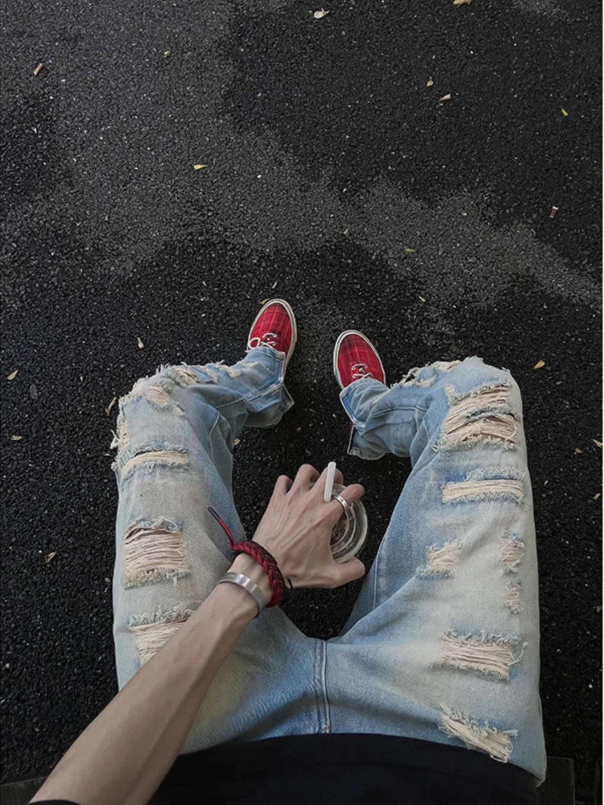 

American Vibe Men's Ripped Straight Leg Jeans Summer 2024 New Retro Sle Trendy And Cool Streetwear Denim Pants