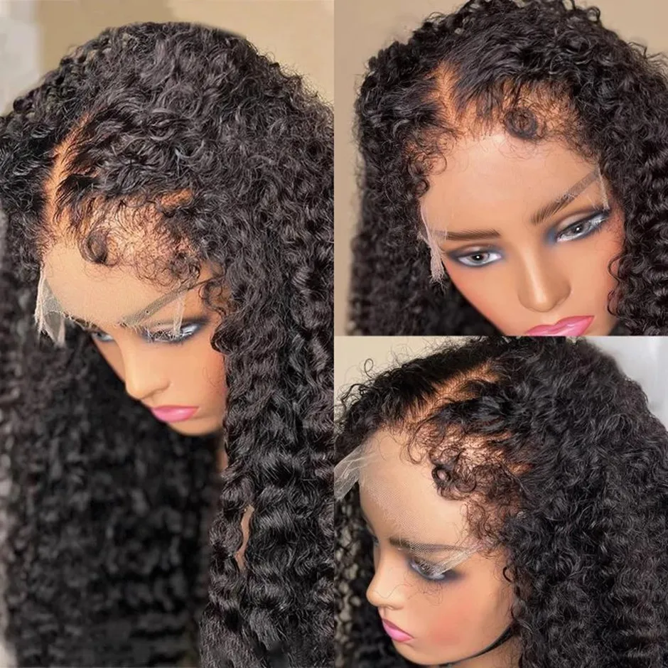 Soft Deep Glueless 180 Density PrePlucked Long Black 26 inch Kinky Curly Lace Front Wigs For African Women Babyhair Daily