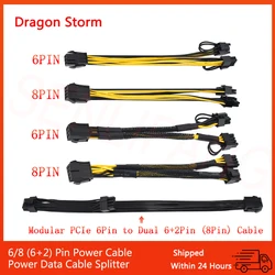 Original 10 PCS 6Pin 8Pin PCI Express to Dual PCIE 8 (6+2)Pin Power Cable Graphics Card PCI-E GPU Data Splitter 22cm