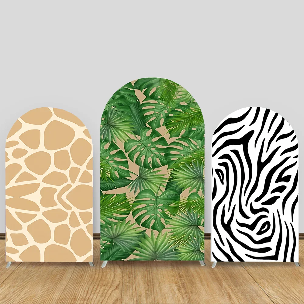 Grass Leaves Wood Grain Theme Party Balloon Arch Background Covers Customized Design Decoration Elastic Fabric Arch Backdrop