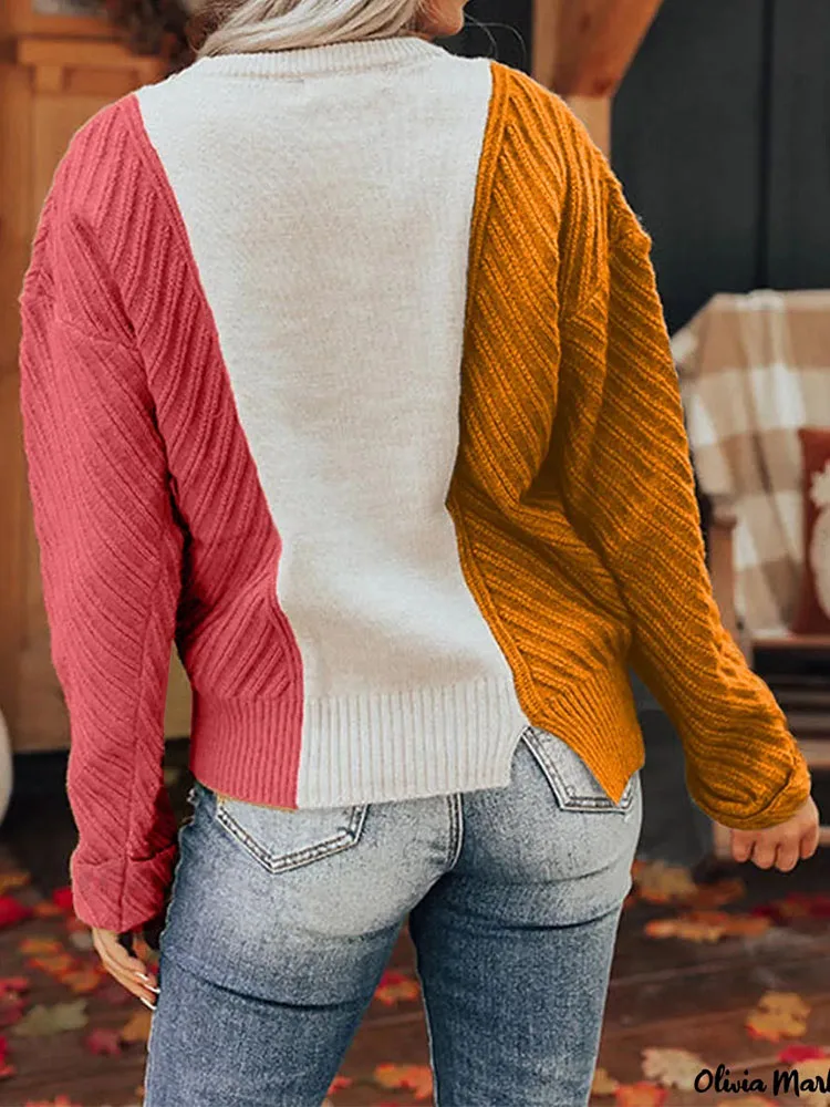 

Women's Autumn/Winter Street Fashion Casual Round Neck Warm Top Harajuku Beautiful Color Block Knitted Pullover Sweater Y2k