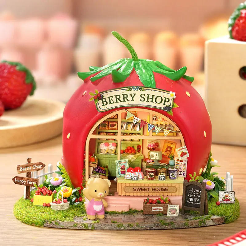 Micro Fruit Berry Shop Lemon Apple House Doll Houses 3D Puzzle DIY Handmade Toys Set Room Bedroom Decoration Birthday Gifts