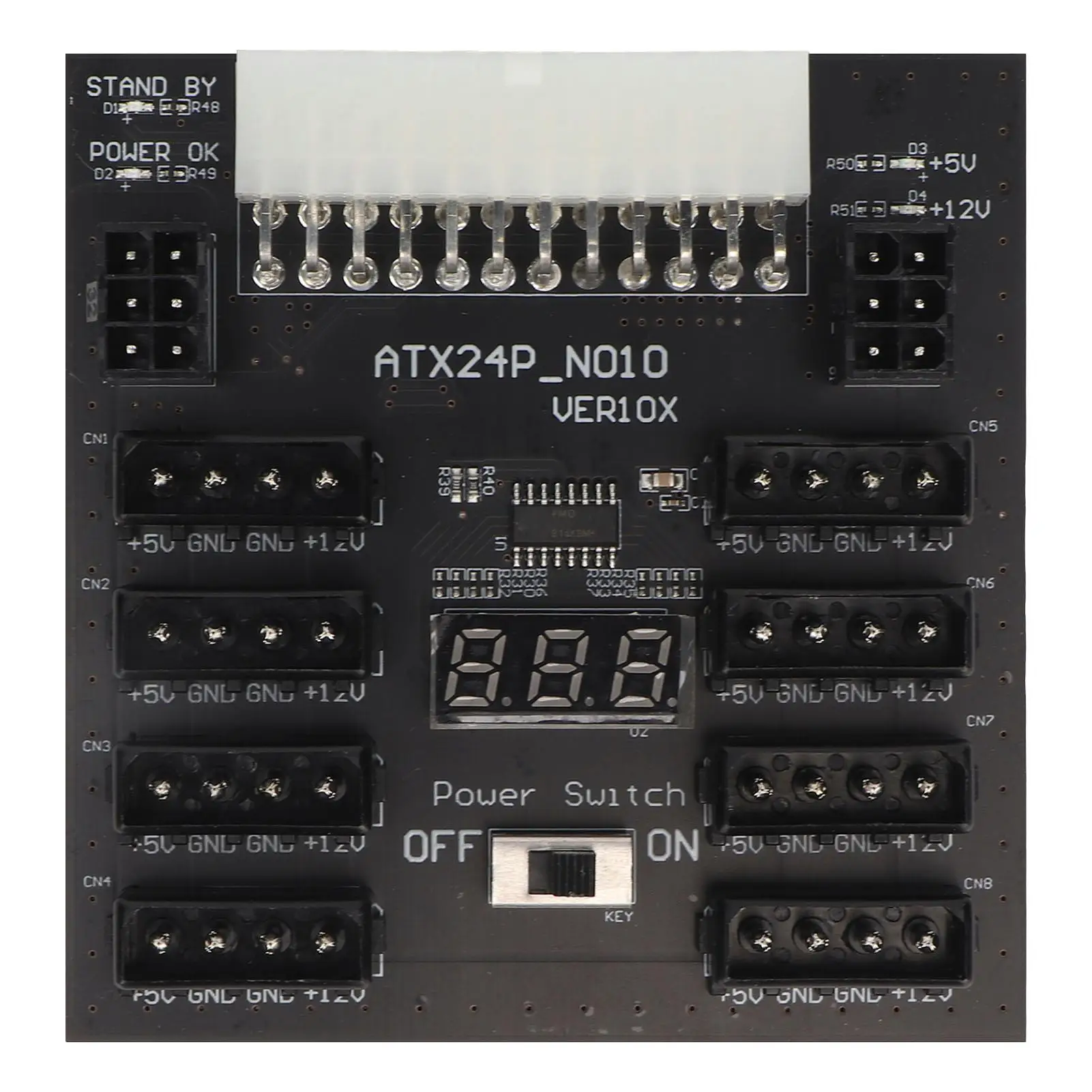 ATX PSU Power Board 5V 12V Output 24Pin to 8X 4Pin + 2X Voltage Indicator For chia Mining Server