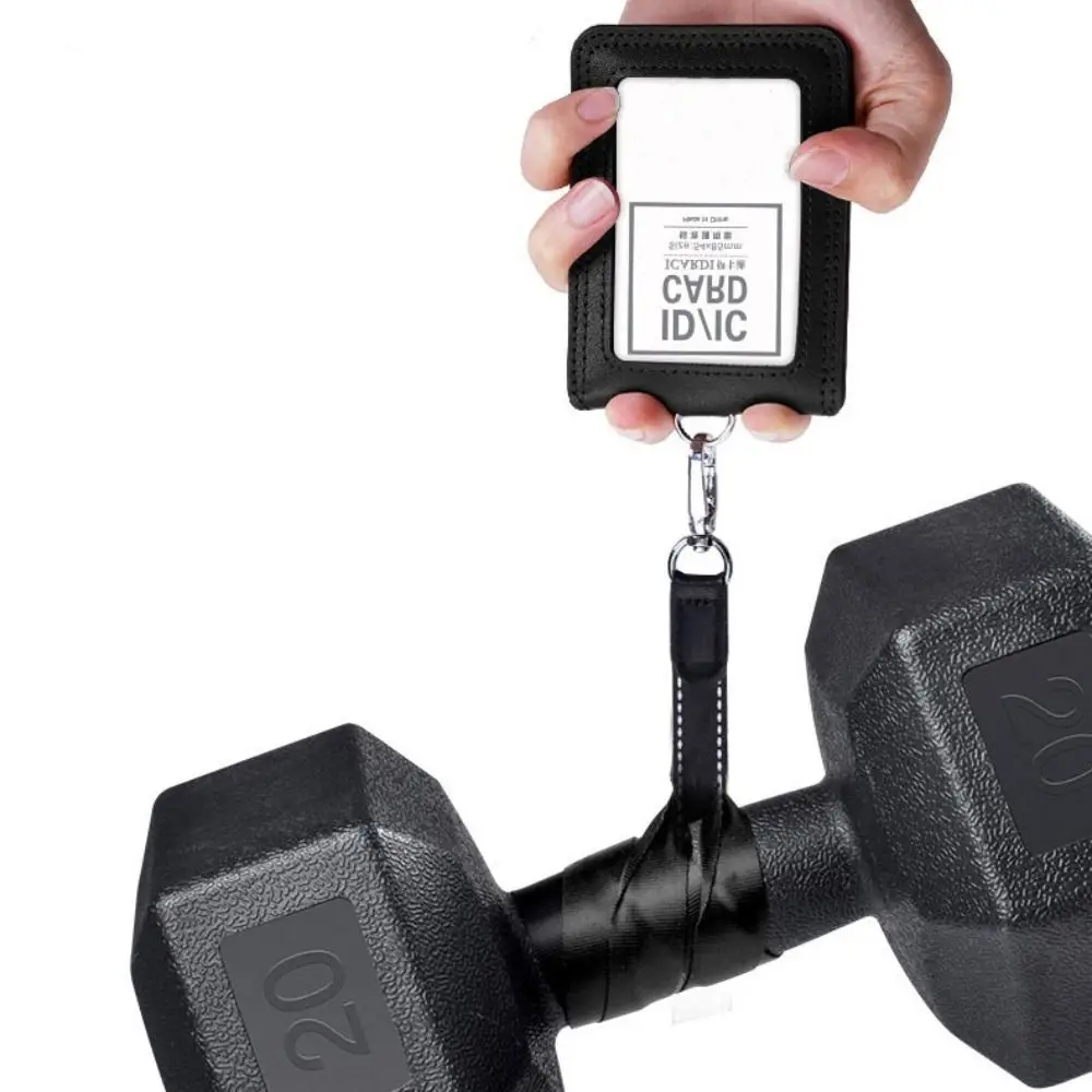 Double-Sided Leather Card Cover Badge Clip With Neck Strap ID Card Holder Card Case Folding Leather Badge Holder Work Bank Card