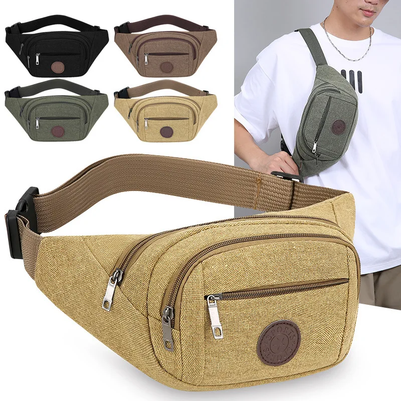 

Men's canvas waist bag leisure outdoor sports waist crossbody bag multi-function mobile phone storage cashier chest bag