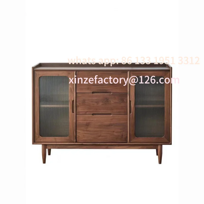 

Customizable Nordic solid wood dining side cabinet, simple black walnut color, entrance cabinet, living room side cabinet, log t