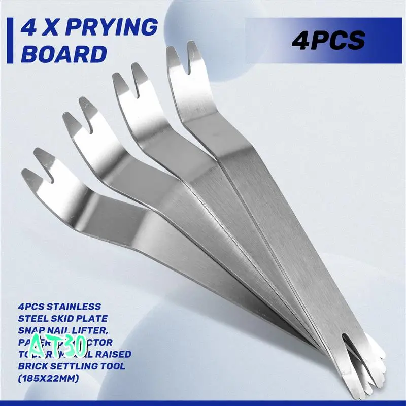 

4Pcs Stainless Steel Skid Plate Snap Nail Lifter, Paver Extractor Tool Removal Raised Brick Settling Tool (185X22mm)-AT30