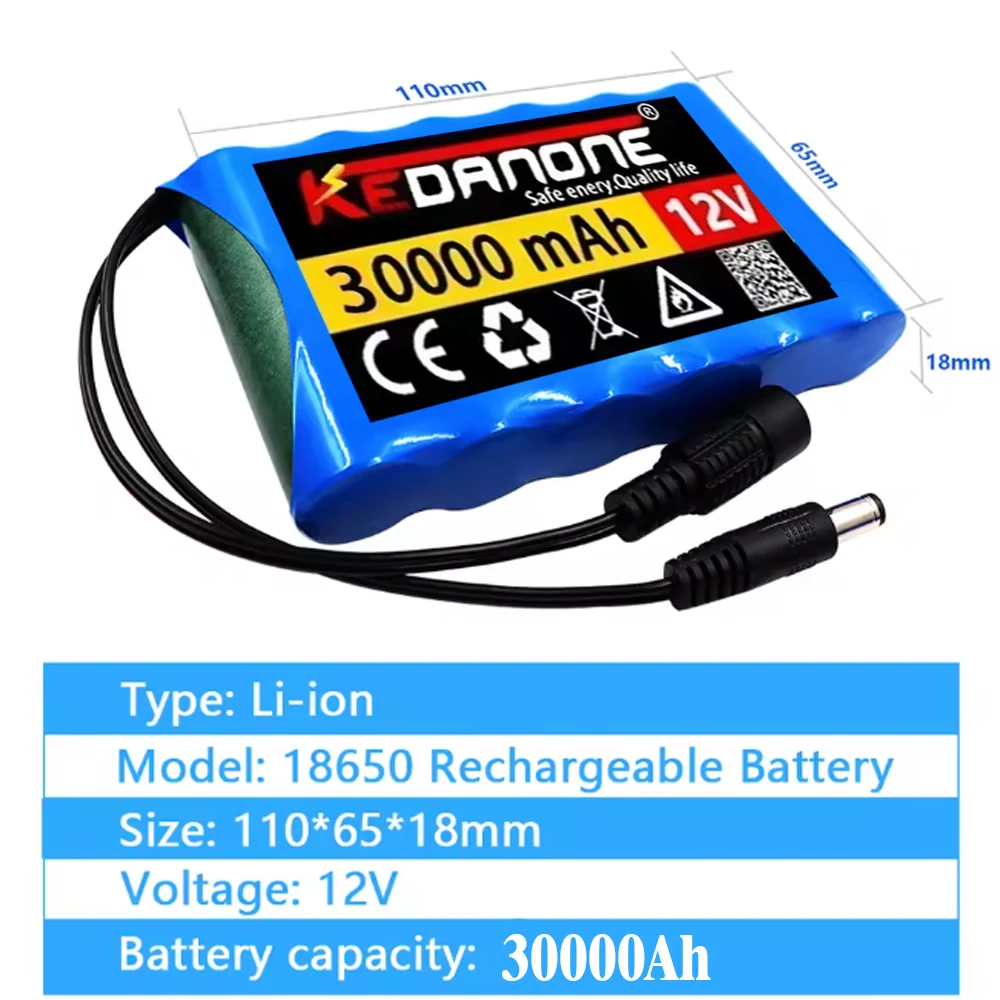 

✅Portable Super 12V 3s2p Battery Rechargeable Li-Ion Battery Pack Capacity DC 12.6v 30000mAh CCTV Camera Monitor+Charg