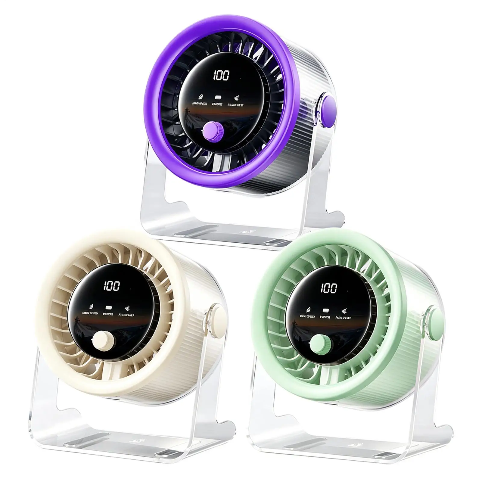 Rechargeable Desk Fan 2000mAh Small Electric Turbo fan with LED Display 100 Levels for Home Bathroom Car Travel Office