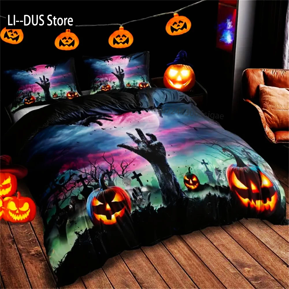 

3-Piece Spooky Halloween Duvet Cover Set - Soft, Comfortable, Horror-Themed Bedding For Bedroom, Guest Room - Includes 1 Duvet