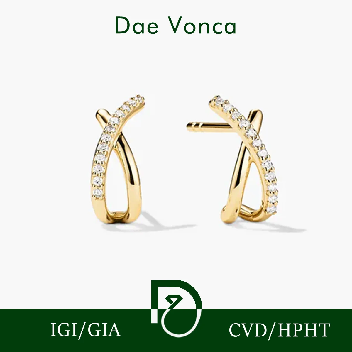 

X-Shaped Round Lab Grown Diamond Earrings 9K/14K/18K Yellow Gold Pave Lab Diamond Stud Earrings Fine Jewelry for Women