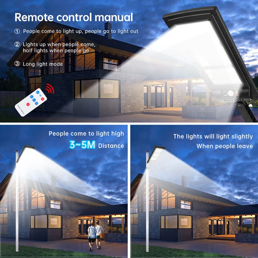 Imagem -04 - Impermeável Solar Street Light Super Bright Sensor de Movimento Lâmpada ao ar Livre Quintal Garagem Jardim 180leds 10000w 10000 Lumens