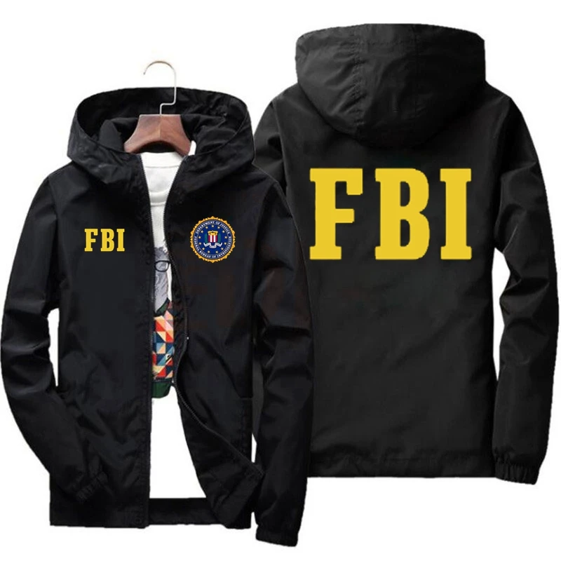 FBI-Men's Zippered Long Sleeve Jacket, Casual Jacket, Men's Extra Large Harajuku Streetwear, Spring, Autumn Fashion, 7XL2024