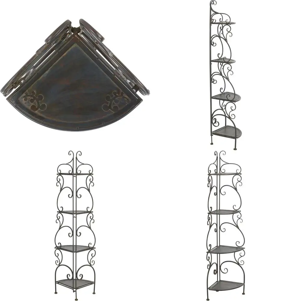 

4-Tier Black Rust Wrought Iron Outdoor Shelving Unit, Fully Assembled