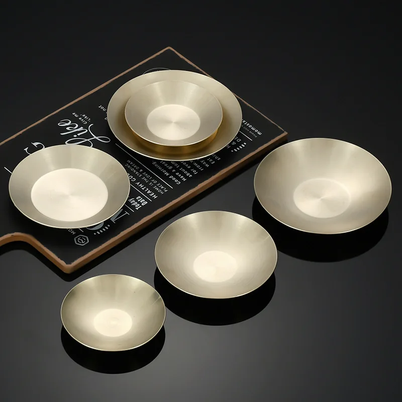304 Thickened Korean Round Side Dish Stainless Steel Saucer Hot Pot Saucer Restaurant Round Dish Fruit Plate Tableware Supplies