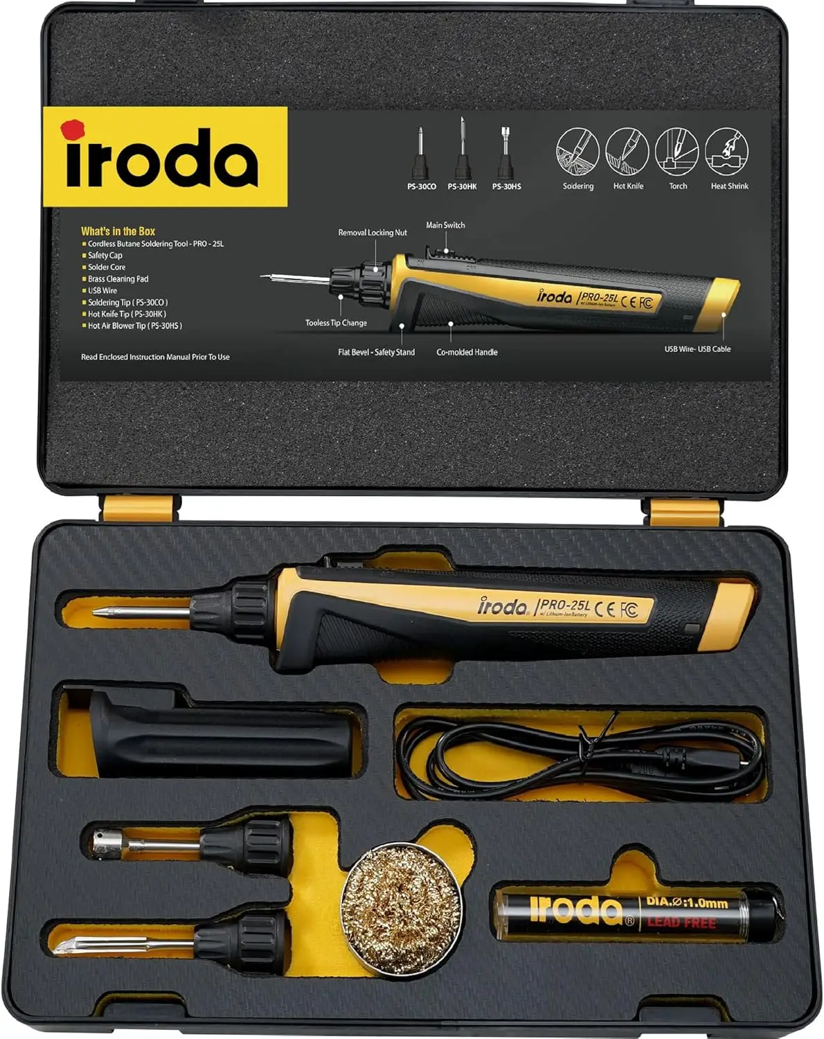 

30W USB-C Rechargeable Soldering Iron Kit with 3200mAh Battery, LED Light, 3 Tips & Case for Electronics Repair