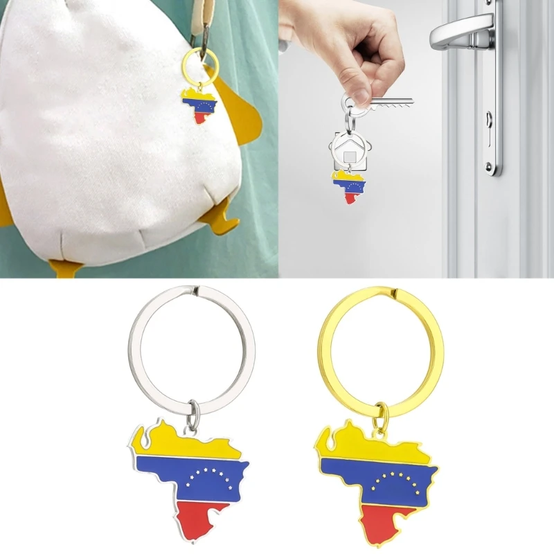 Stainless Steel Keychain Venezuela Map Keyrings Venezuelan Bag Pendants Durable Backpack Ornaments for Keys Bags