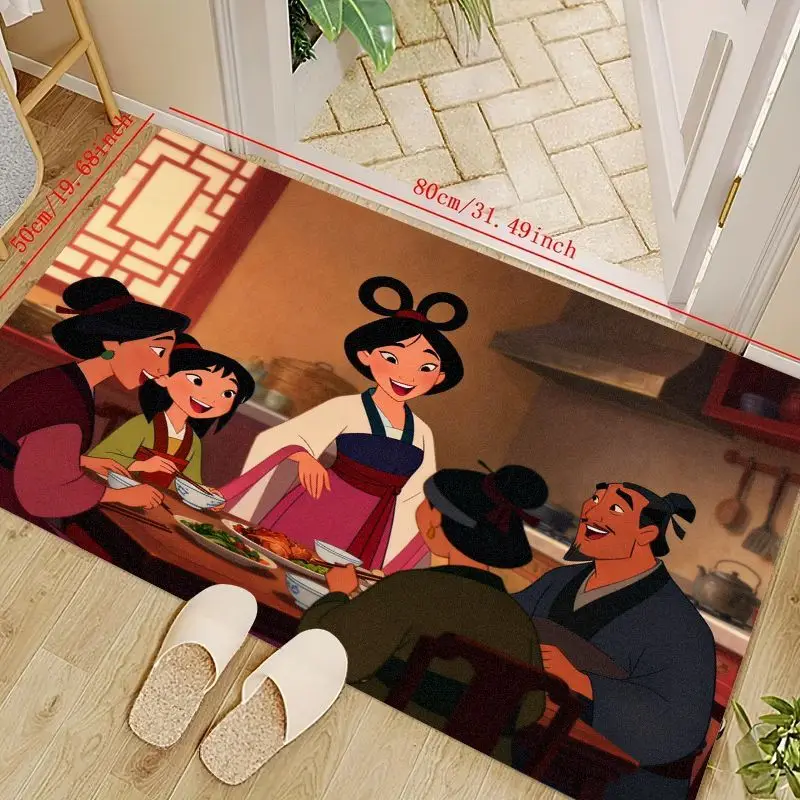 

1 шт., напольный коврик Disney Mulan Family Dinner Scene, 80x50 см (31,49x19,68 дюйма), нескользящий мягкий моющийся коврик, мультяшный аниме-фильм Ча