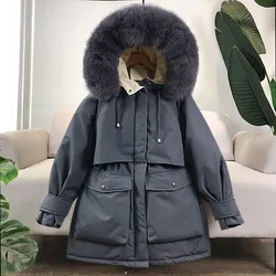 Thick Warm Women Parkas Fashion Hooded Large Fur Collar Female Winter Coat Cotton Padded 2022 New Loose Outwear Jackets