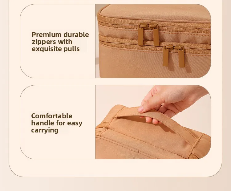 Large-Capacity Cosmetic Bag Double-Layer Toiletry Beauty Tool Organizer with Dividers; Portable Oxford Cloth Travel Handbag