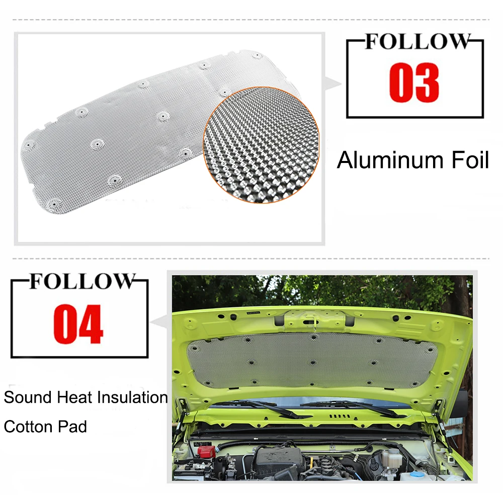 Car Soundproof Insulation Cotton for Suzuki Jimny 2019 2020 2021 2022 2023 JB64 JB74 Hood Heat Insulation Pad Interior Accessory