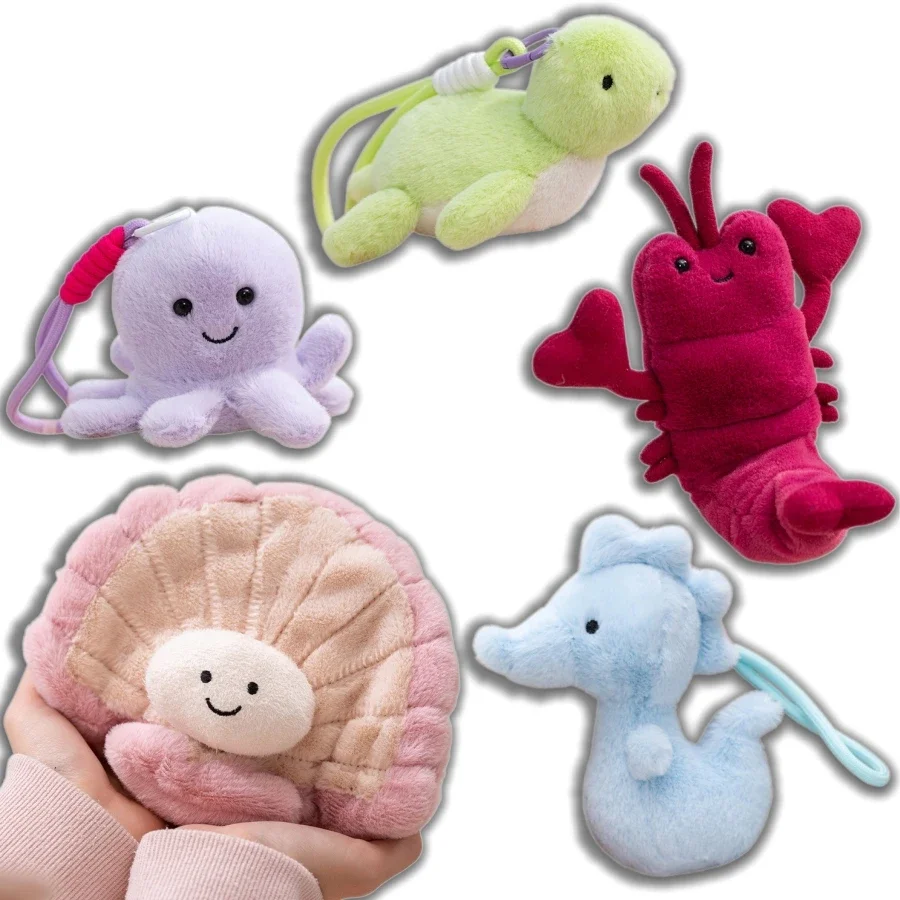 

Cute Ocean Animal Plush Toy Soft Octopus Seahorse Tortoise Stuffed Lobster Clam Doll Kawaii Plushies Bag Charm for Backpack