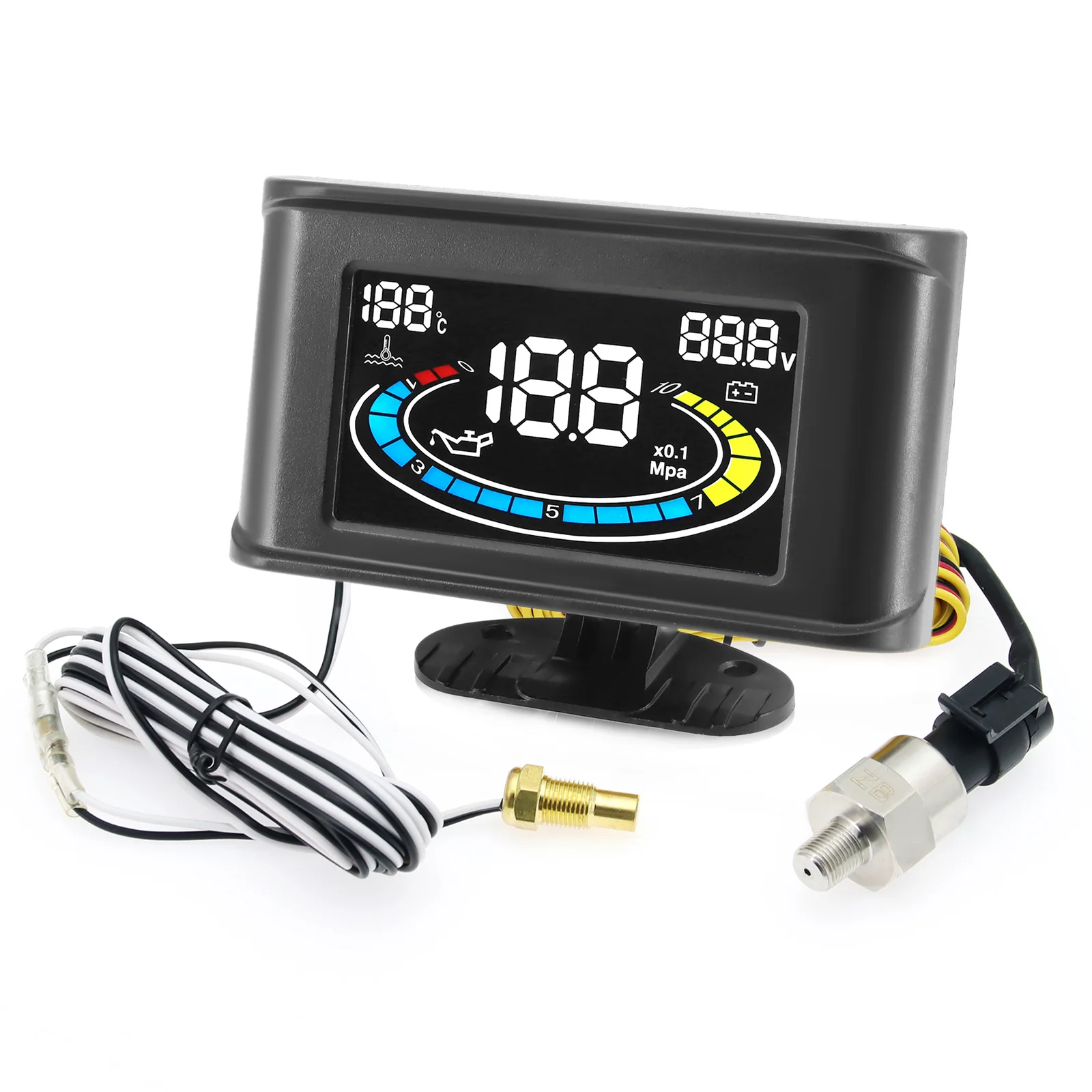 LCD 3 in 1 Gauge Oil Pressure Gauge + Voltmeter Voltage Gauge + Water Temperature Gauge Sensor 10mm npt 1/8 oil press meter 12v