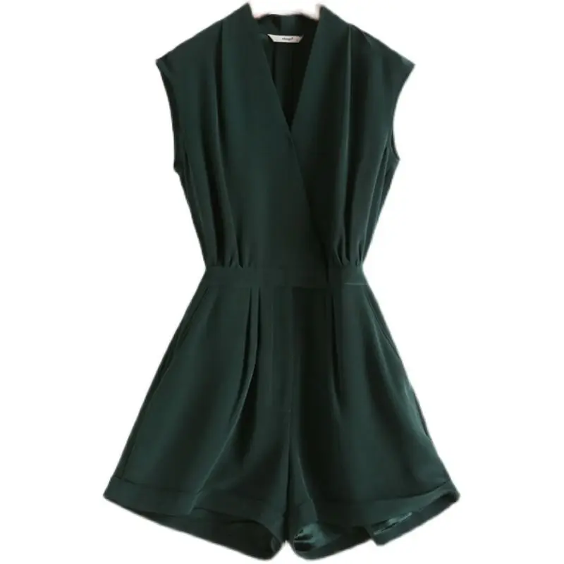 2025 여름 신작 여성 점프 슈트 v 넥 통근 하이 웨이스트 점프 슈트 반바지