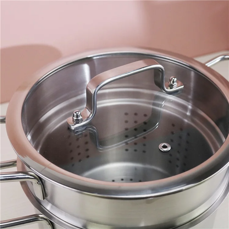European Style Double Layer Stainless Steel Spaghetti Pot Classic Design Metal Steaming Soup and Pasta Pot view 5
