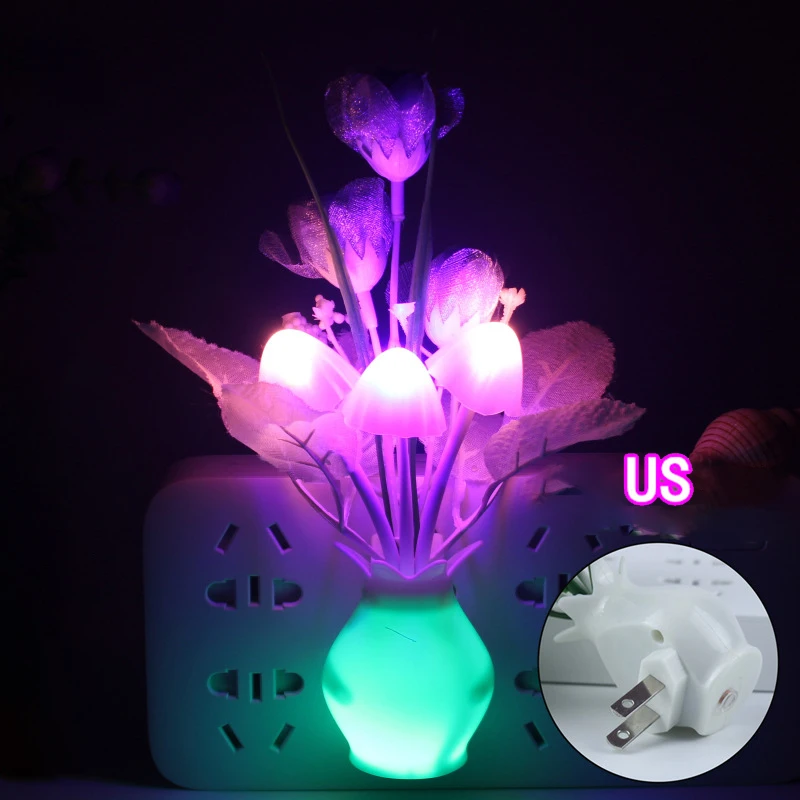 Lámpara de luz nocturna LED Lila colorida Rosa encantadora, lámpara de seta, iluminación nocturna Lila romántica para decoración artística del hogar, enchufe de EE. UU./UE