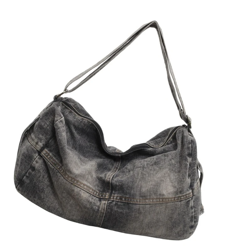 E74b espaçosa bolsa jeans lavada, bolsa crossbody nostálgica japonesa vintage, bolsa ombro capacidade para homens