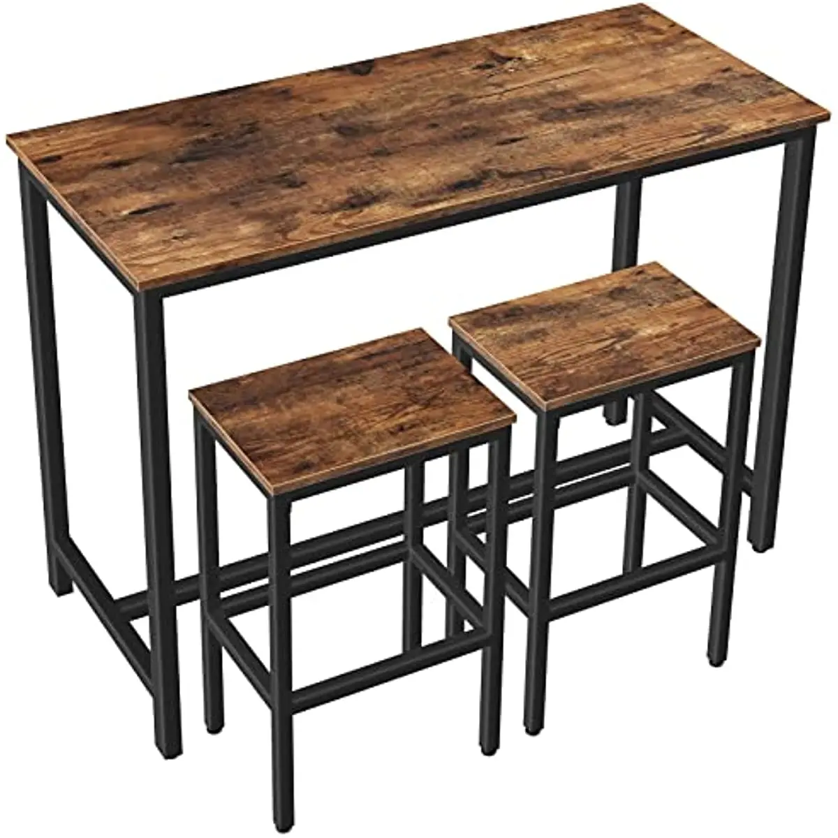 HOOBRO Bar Table and Chairs Set, 47.2” Rectangular Pub Bar Table and 2 Bar Stools, 3-Piece Breakfast Table Set