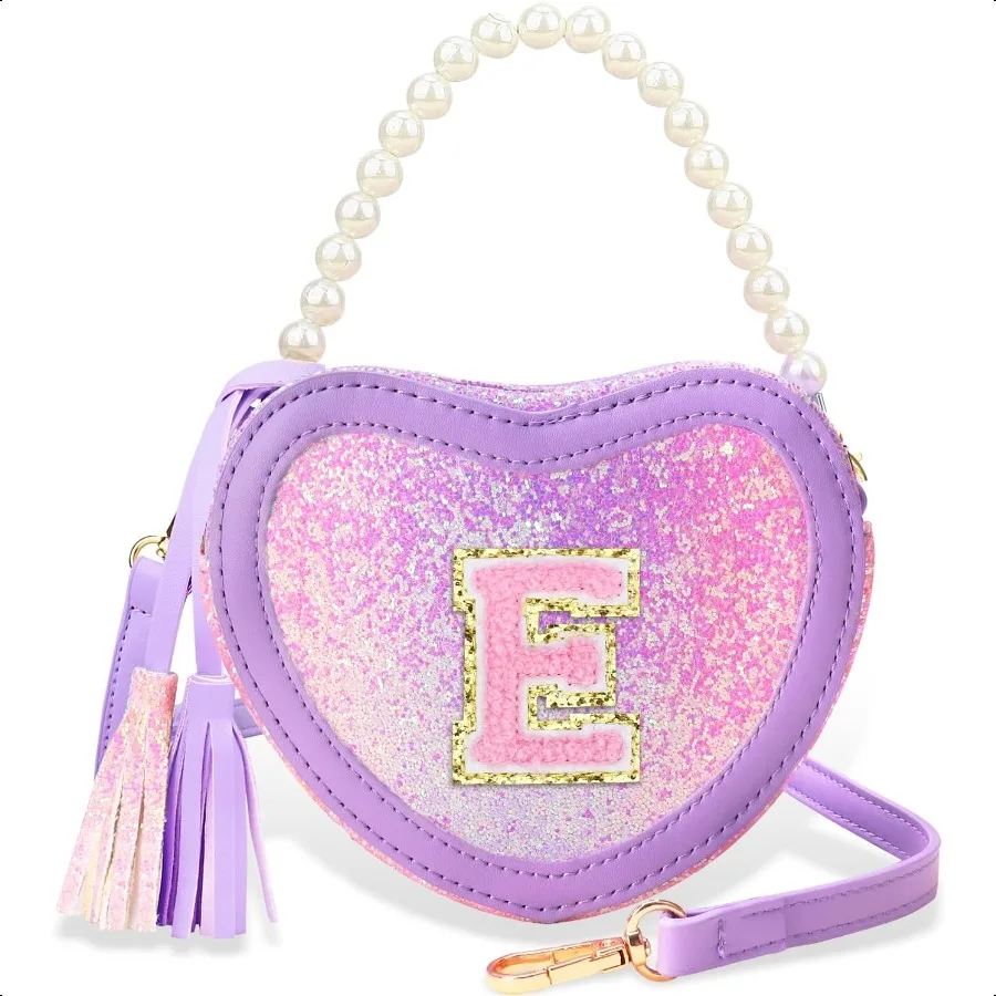 

Purple Glitter Girls Heart Coin Purse Toddler Crossbody Bag for
