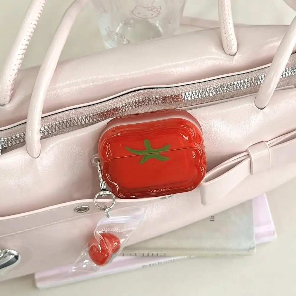 Transparente Nischen-Kopfhörerhülle mit niedlichen Tomaten für AirPods 4. oder 1. und 2. Bluetooth-Headset, stoßfeste TPU-Hülle