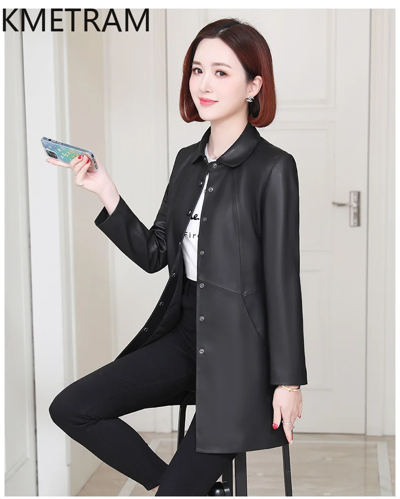 

KMETRAM 100% Genuine Sheepskin Leather Jacket Woman Slim Mid-Length Jackets Casual Autumn Coats New Women Clothing 2026 jaqueta