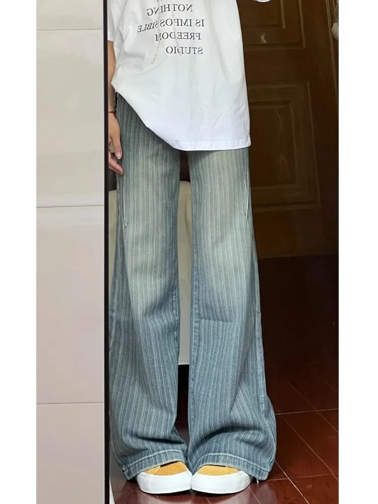 بنطال ذو قصة أرجل واسعة من القطن ملابس نسائية ربيعية مشروط ملابس نسائية مخصصة حليبي خوخ محبوك بنطاقات جماليات عطاء 2025