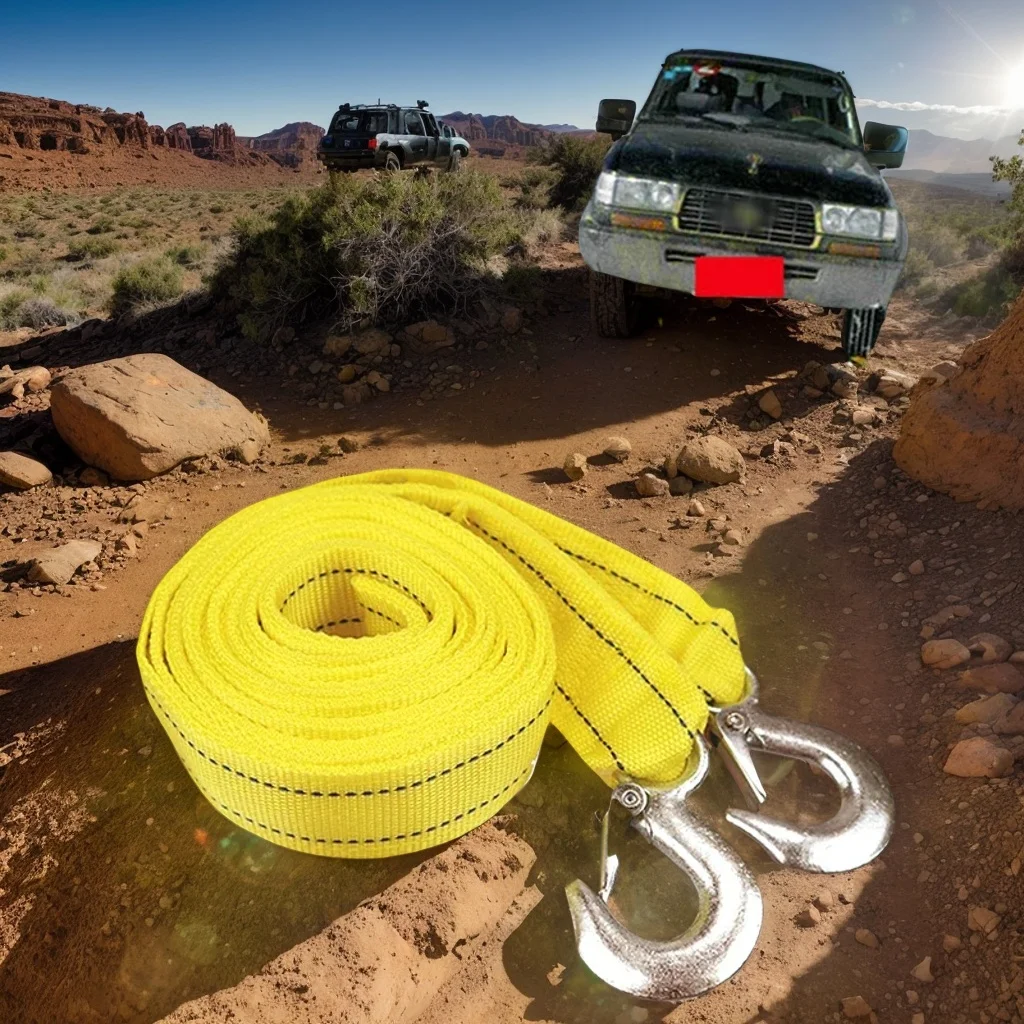 Heavy-Duty 5-Ton Car Tow Rope – Steel Hook Towing Strap for Road Recovery (Fits Audi, BMW, Benz, Ford, Toyota, etc.)