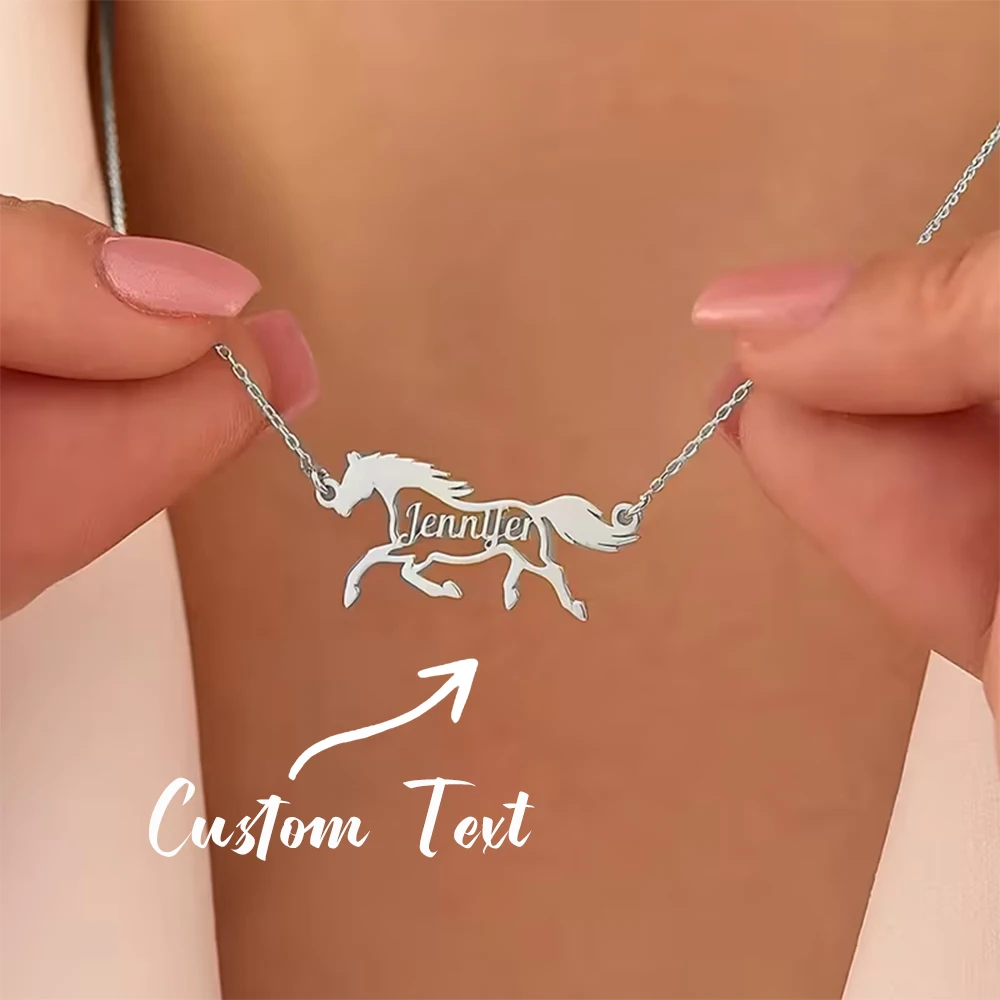 Collier personnalisé avec nom de cheval, pendentif avec texte personnalisé, plaque nominative en acier inoxydable, bijoux cadeau pour femmes et amoureux